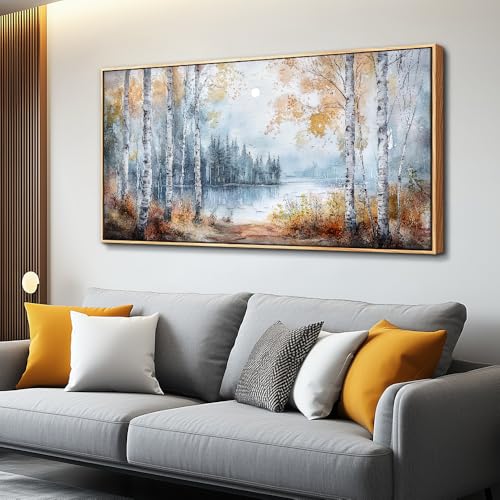Large Wall Art For Living Room Canvas Wall Decor For Bedroom Office Decorations Trees Forest Landscape Painting Lake view Wall Pictures Home Decor Printing Artwork Wood Framed 30x60 In