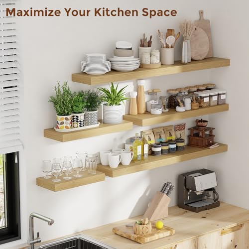 55 Inch Floating Shelves for Wall 8 Inch Deep Oak Shelves Set of 2 (2 Count)