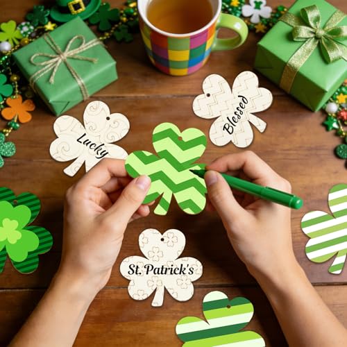 36PCS Wooden Shamrock Ornaments to Paint St. Patrick's Day Decorations (36 Count)