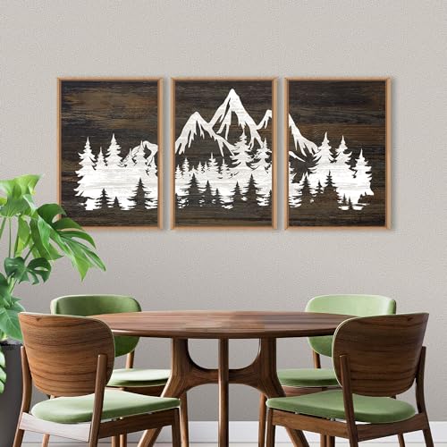 Large Mountain Tree Framed Canvas Wall Art Set (3 Count)