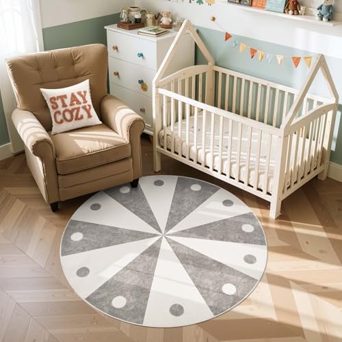 5ft Round Rug Washable Cute Playroom Cheerful Circle Rug Grey (19.63 Sq Ft)