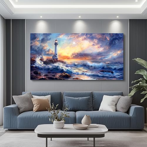 Canvas Wall Art For Bedroom Wall Decorations For Living Room Modern Office Wall Decor Seaside Scenery Lighthouse Mountain Pictures Printed Artwork Restaurant Home Decor Aesthetics 20"X40"