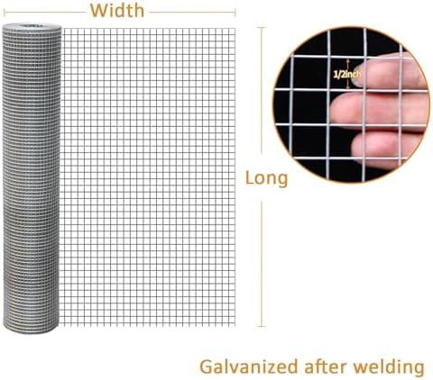 Heavy Duty Stainless Steel Welded Wire Mesh for Chicken Coop, 1/2 Inch Poultry Fencing, Durable Hardware Cloth Roll (1mx8m / 39inx26.2ft), Ideal for Animal Enclosures