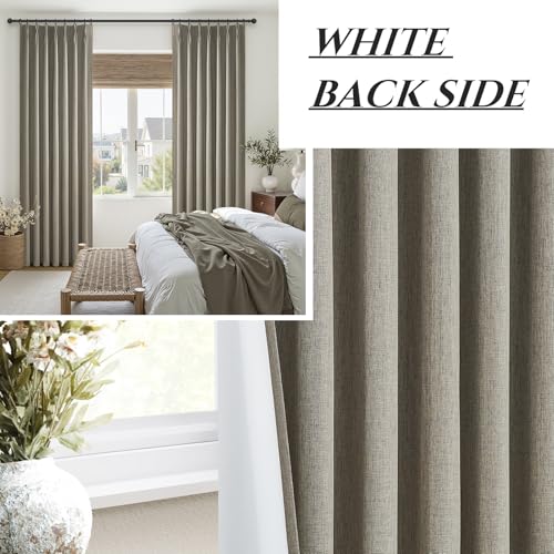 Grey Green Blackout Linen Curtains 84 Inches Long for Living Room Bedroom