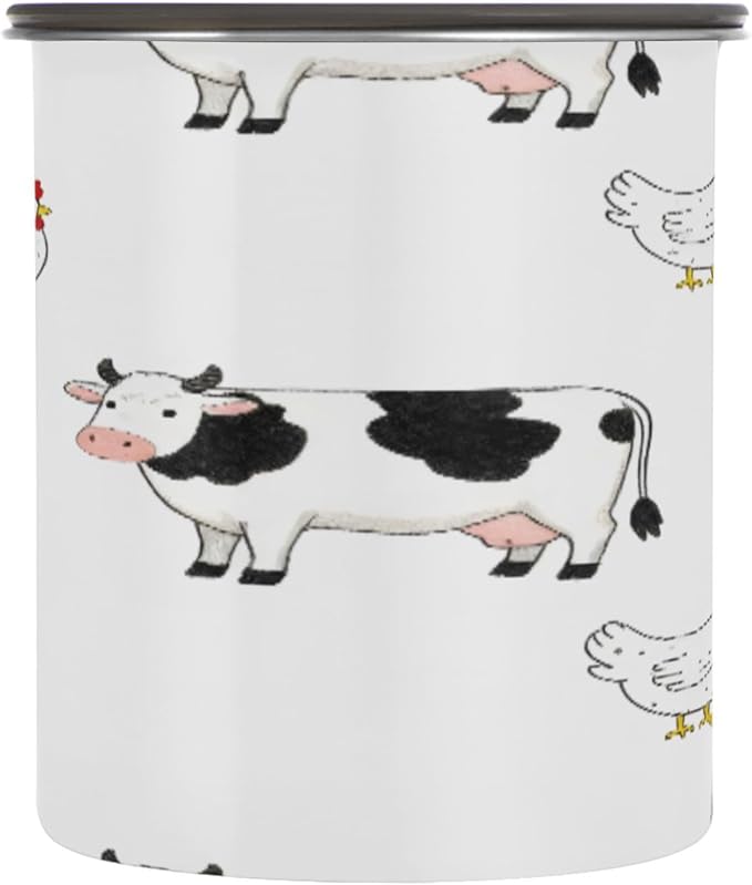 Farm Cows Chickens Coffee Canister 17oz Stainless Steel Airtight Food Storage Container with Lid for Beans/Cereal Preserval
