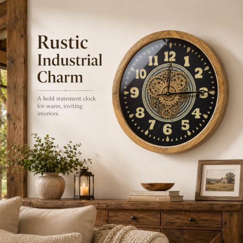 20" Real Moving Gears Wall Clock for Farmhouse Living Room Decor
