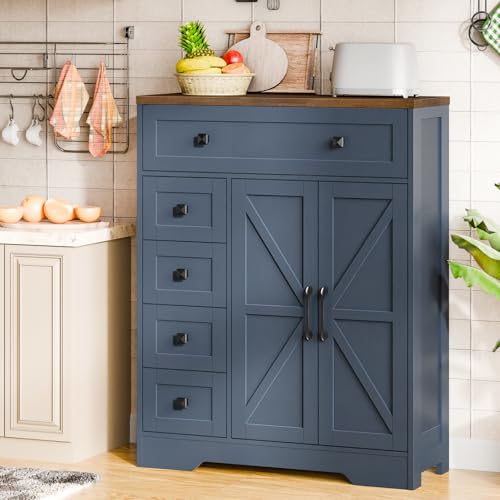 Farmhouse Storage Cabinet with 2 Doors and 5 Drawers