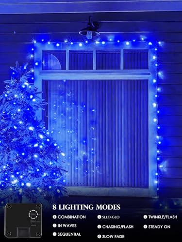 Solar Christmas Lights Outdoor 4 Pack 132FT 400LED Fairy String Lights Blue (4 Count)