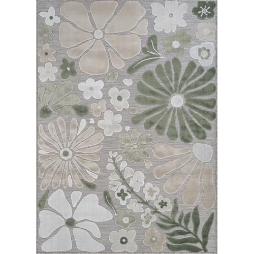 Outdoor Rug 9x12 Large Modern Floral Tropical Area Rugs for Outdoor and Indoor Patio Easy to Clean Non Shedding Living Room Porch Garden Washable Outside Carpet (108 Sq Ft)