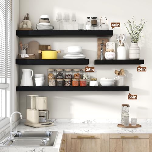 Floating Shelves 35.7" W x 10.3" D Black Set of 2 (2 Count)