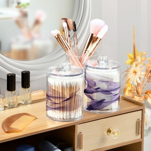 2 Pack Qtip Holder Organizer Dispenser Purple Calla Lily Flower Bathroom Storage Canister Cotton Ball Holder Container for Cotton Pads (2 Count)