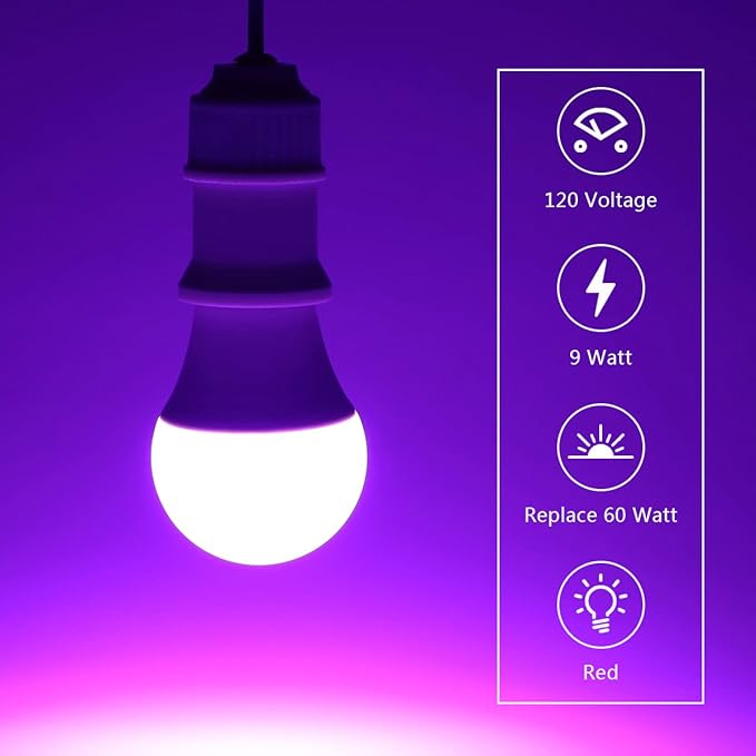KINUR Light Bulb, A19 9W Purple LED Lights 120V E26 Medium Base Non-Dimmable