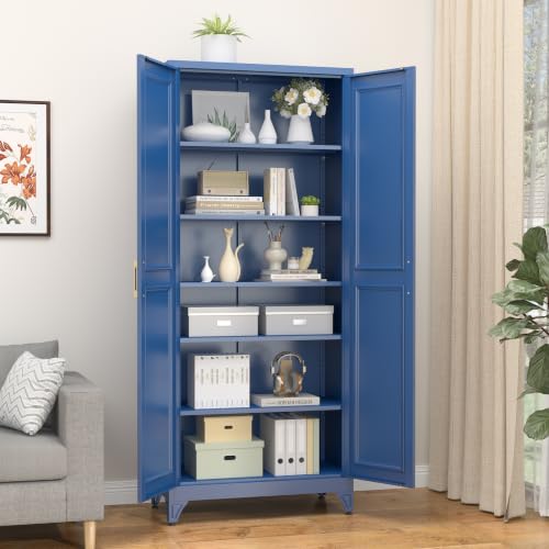 75”Metal Pantry Storage Cabinet with Doors & 5 Adjustable Shelves