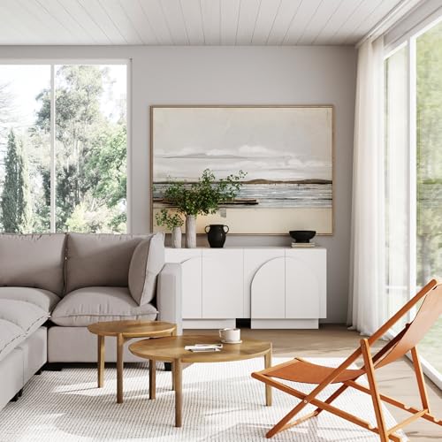 Iris Mid Century Modern White Wood Credenza with Arched Cabinet Doors for Living Room