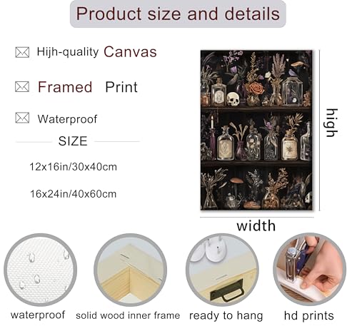 Gothic Witchy Canvas Wall Art Apothecary and Potion Bottles Picture Wall Decor Dark Academia Decor Witch Poster Tarot Aesthetic Painting Print Artwork for Living Room Bedroom Witchcraft Home Decor