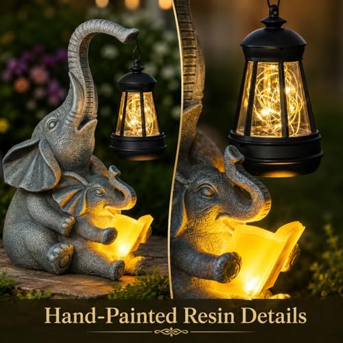 Solar Elephant Garden Statue with Lantern