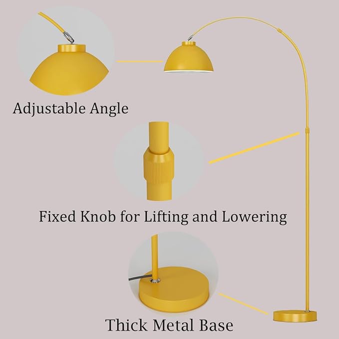 MIXL-Modern Arc Yellow Floor Lamp, Tall Reading Lamps Floor Standing,