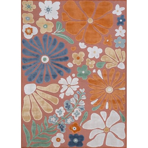 Outdoor Rug 5x7 Modern Floral Tropical Area Rugs for Outdoor and Indoor Patio Easy to Clean Non Shedding Living Room Porch Garden Washable Outside Carpet (35 Sq Ft)