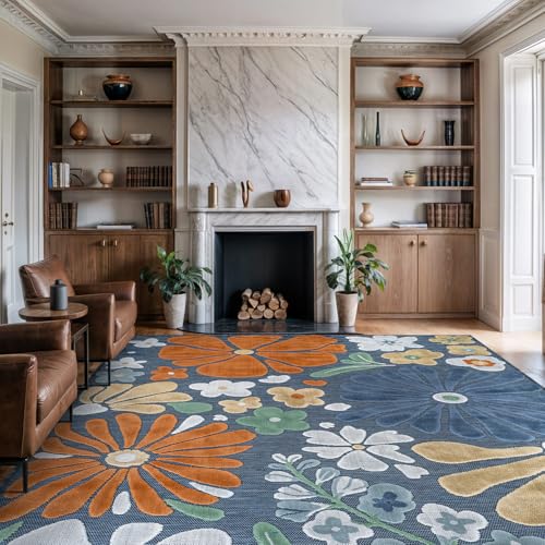 Outdoor Rug 9x12 Large Modern Floral Tropical Area Rugs for Outdoor and Indoor Patio Easy to Clean Non Shedding Living Room Porch Garden Washable Outside Carpet (108 Sq Ft)