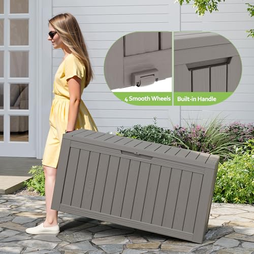 Deck Box 82 Gallon Resin Indoor and Outdoor Storage Box Waterproof for Garden Tools
