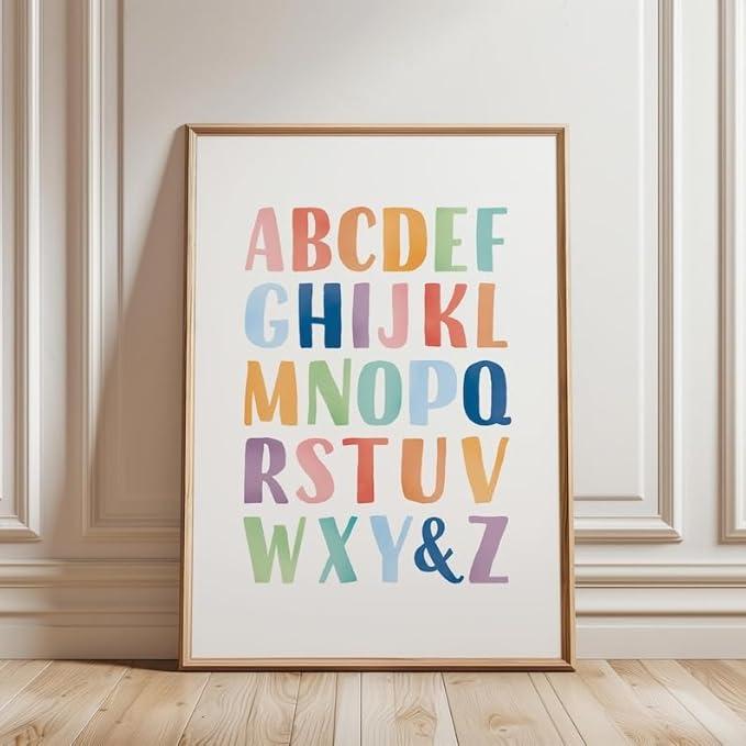 OZCONO Rainbow Alphabet and Numbers Poster for Kids, Educational Wall Art,Classroom Decor, Montessori Teaching, Toddler Learning (Unframed) (11x14)