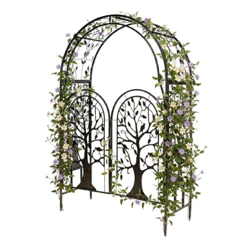 Metal Tree of Life Arched Garden Arbor with Gate