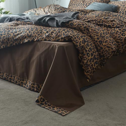 Leopard Print Comforter Set King Soft Fluffy Animal Cheetah Printed Comforter Set 3 Pieces Brown Black Floral Bedding Farmhouse Leopard Pattern King Size Comforter with 2 Pillowcases for All Season