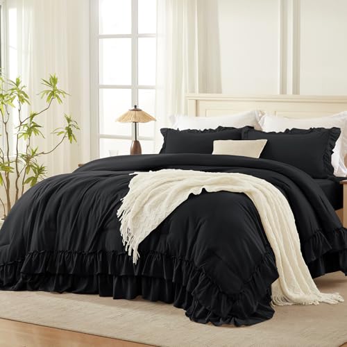 Black Super King Plus Ruffle Comforter Set