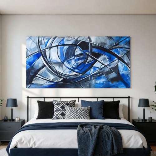 Abstract Wall Art Decor Modern Wall Art Pictures for Living Room Abstract Canvas Art Wall Decor Large Blue Wall Art Prints Artwork for Walls Black and White Wall Art Decor Home Office Decor 24" X 48"