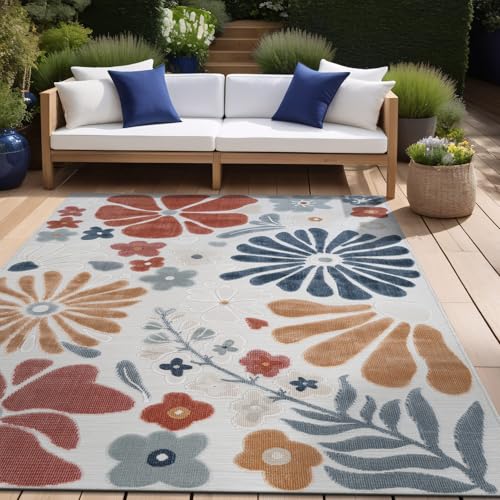 Outdoor Rug 9x12 Large Modern Floral Tropical Area Rugs for Outdoor and Indoor Patio Easy to Clean Non Shedding Living Room Porch Garden Washable Outside Carpet (108 Sq Ft)