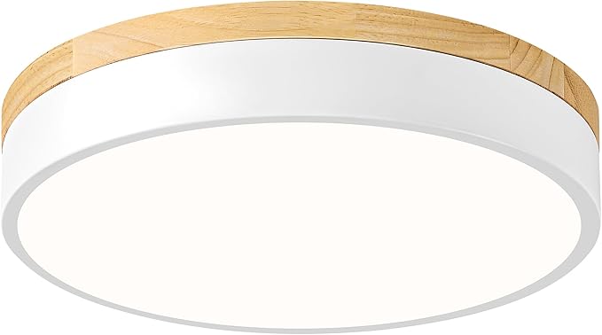 Dimmable Wood LED Ceiling Light Fixture, 5CCT 2700K-6000K Modern White Flush
