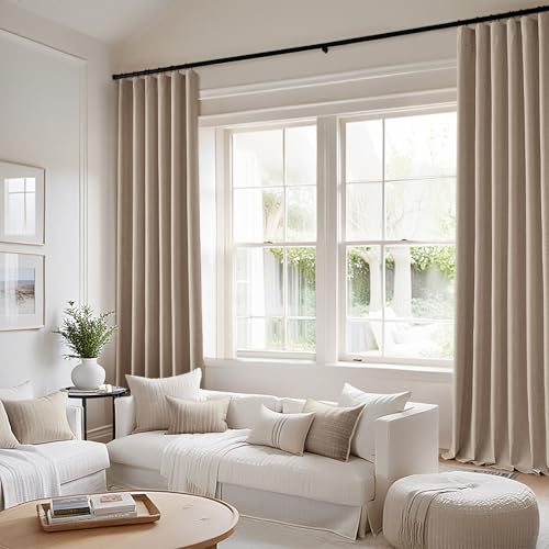 100% Blackout Back Tab Pleat Linen Curtains 50" Wx108 L (2 Count)