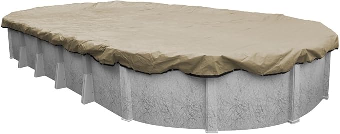 Robelle 18 x 33 ft Premium Tan Winter Oval Pool Cover for Above Ground Pools, 4 ft Overlap (22 x 37 ft Cover Size), Solid 14 x 14 Scrim, 5.2 oz/yd2, 20-Year Warranty, Style: 311833-4