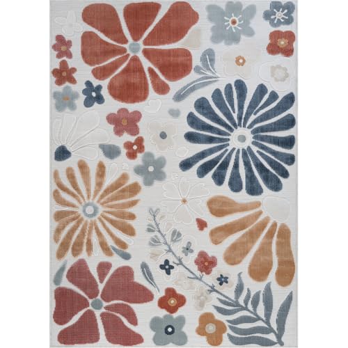 Outdoor Rug 5x7 Modern Floral Tropical Area Rugs for Outdoor and Indoor Patio Easy to Clean Non Shedding Living Room Porch Garden Washable Outside Carpet (35 Sq Ft)
