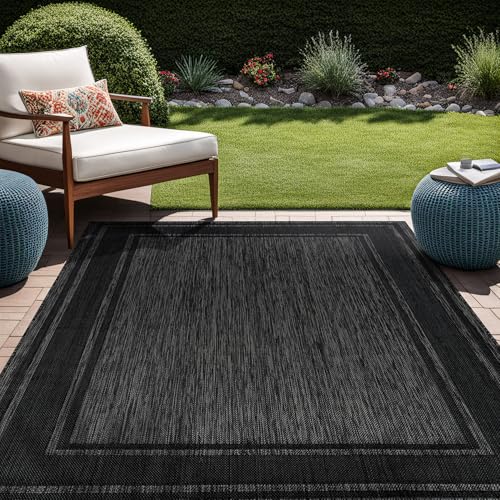 Outdoor Rug 6x9 Modern Bordered Area Rugs for Indoor and Outdoor Patio Deck Porch Garden Waterproof Weather Sun Resistant Washable Outside Carpet (58.91 Sq Ft)