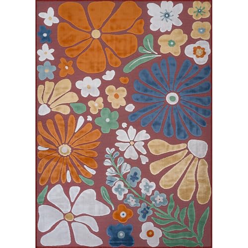 Outdoor Rug 8x10 Modern Floral Tropical Area Rugs for Outdoor and Indoor Patio Easy to Clean Non Shedding Living Room Porch Garden Washable Outside Carpet (80 Sq Ft)