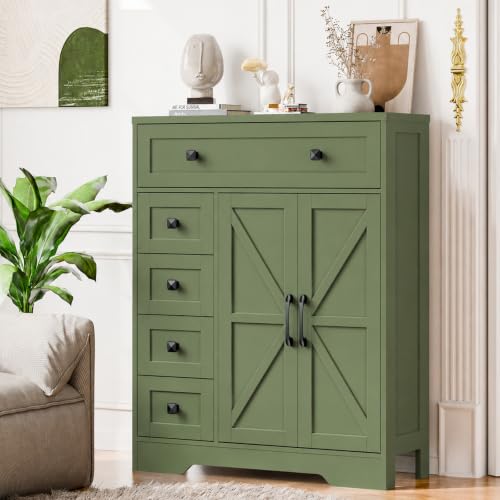 Farmhouse Storage Cabinet with 2 Doors and 5 Drawers