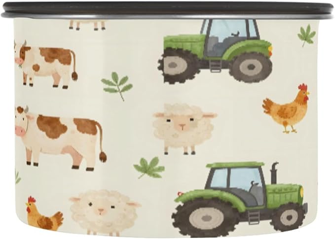 Farm Animals Cartoon Tractor Coffee Canister 30oz Stainless Steel Airtight Food Storage Container with Lid for Beans/Cereal Preserval