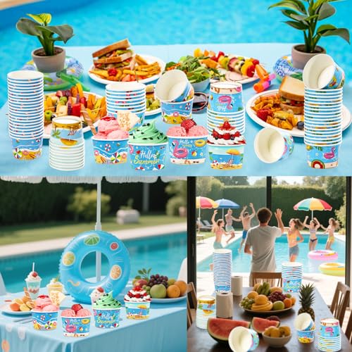 Greencian 120Pcs 12oz Summer Pool Ice Cream Cups for Hot or Cold Food (12 Count)