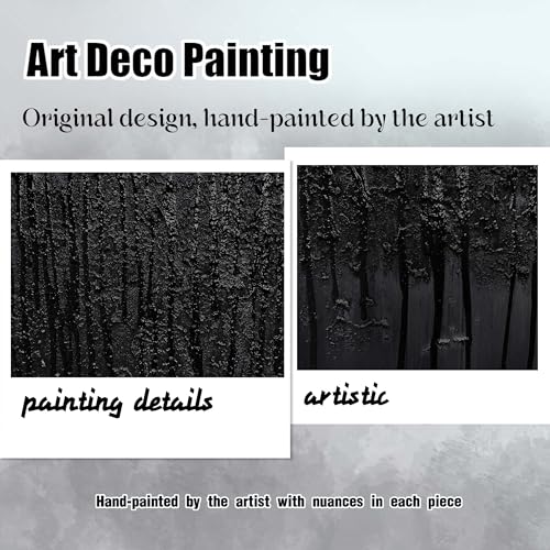 Black Hand Painted Wall Art for Office Abstract Wall Decor for Living Room Big Wall Art for Bedroom Men Size 29 x 58 Inch