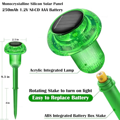 Solar Lights Outdoor Waterproof 8 Pack LED Green Stake Mushroom (8 Count)