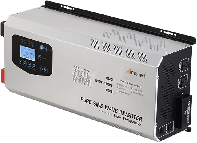 Ampinvt 6000W Peak 18000W Pure sine Wave Inverter, 24VDC to 120V 240V Split Phase Output, with ac Battery Charger, Low Frequency Off Grid Power System Sealed Gel Agm Flooded Lithium Battery