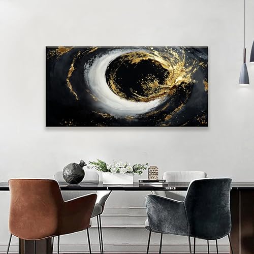 Abstract Wall Art For Living Room Modern Canvas Art Wall Decor Print Painting Abstract Wall Decor Pictures Black And Gold Wall Art Picture For Bedroom Hotel Home Artwork 24 X 48 Inch