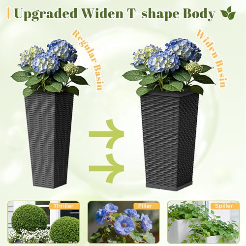 24" Front Porch Resin Rattan Tall Planters 2 Pack (2 Count)