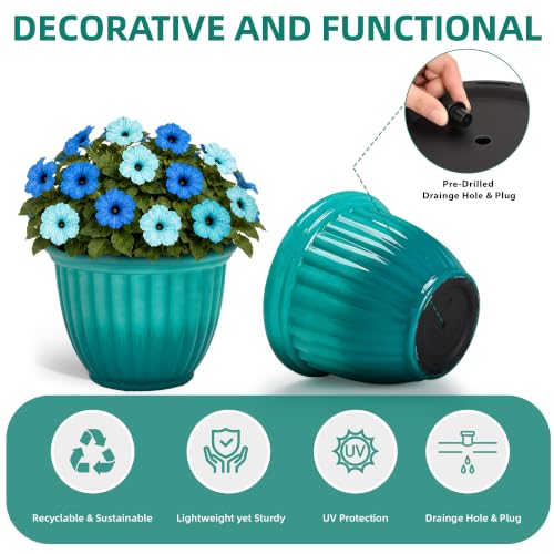 Autodaya 15" Large Planters For Outdoor Plants Set Of 2 Plastic Flower Pots (2 Count)