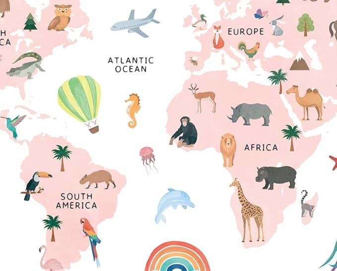 OZCONO World Map Learning Poster, Colorful Animal Chart Kids, Preschool Wall Decor Art, Homeschool Education Guide (Unframed) (12x18)
