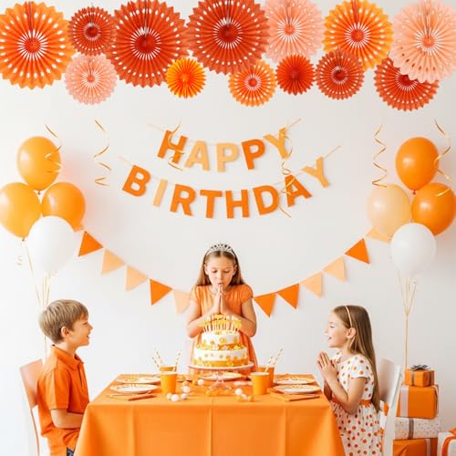 Honeycomb Round Paper Fans Orange Hanging Party Decoration (11 Count)