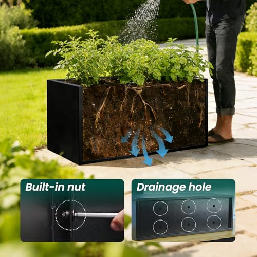 Metal Rectangular Planter Black Galvanized Steel 36" L x 15" W x 15" H
