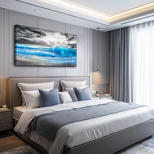 Large Canvas Beach Wall Pictures Wall Decor For Living Room Wall Art For Bedroom Office Decorations Blue Sea Wave Ocean Painting Printing Artworks Modern Restaurant Home Decor 20x40 In