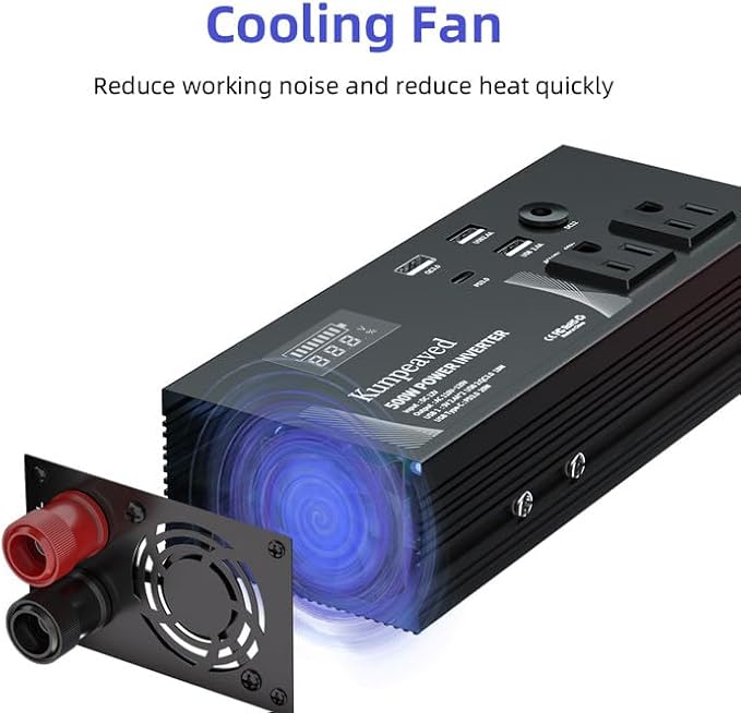 500W Power Inverter DC 12V to 110V Car Charger Converter with Dual USB Ports and 2 AC Outlets for Air Compressor Laptops, Road Trip Accessories (Black)